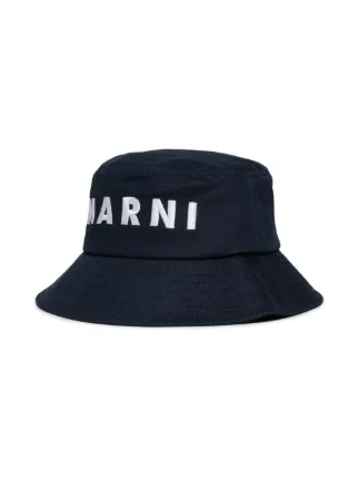 Marni Navy Cotton Logo Bucket Hat with White Embroidery Marni Navy Embroidery Bucket Hat Marni main image 2