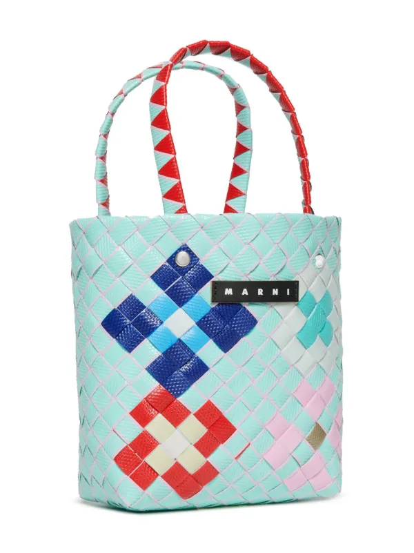 ★MARNI★ Small Shopping Knit Jacquard Tote Bag Multicolor S MARNI Houndstooth Jacquard Medium Tote Bag 100% Polyester