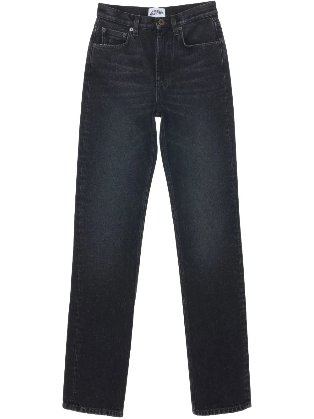 Jean Paul Gaultier Logo-patch High-waist Straight-leg Jeans In 黑色
