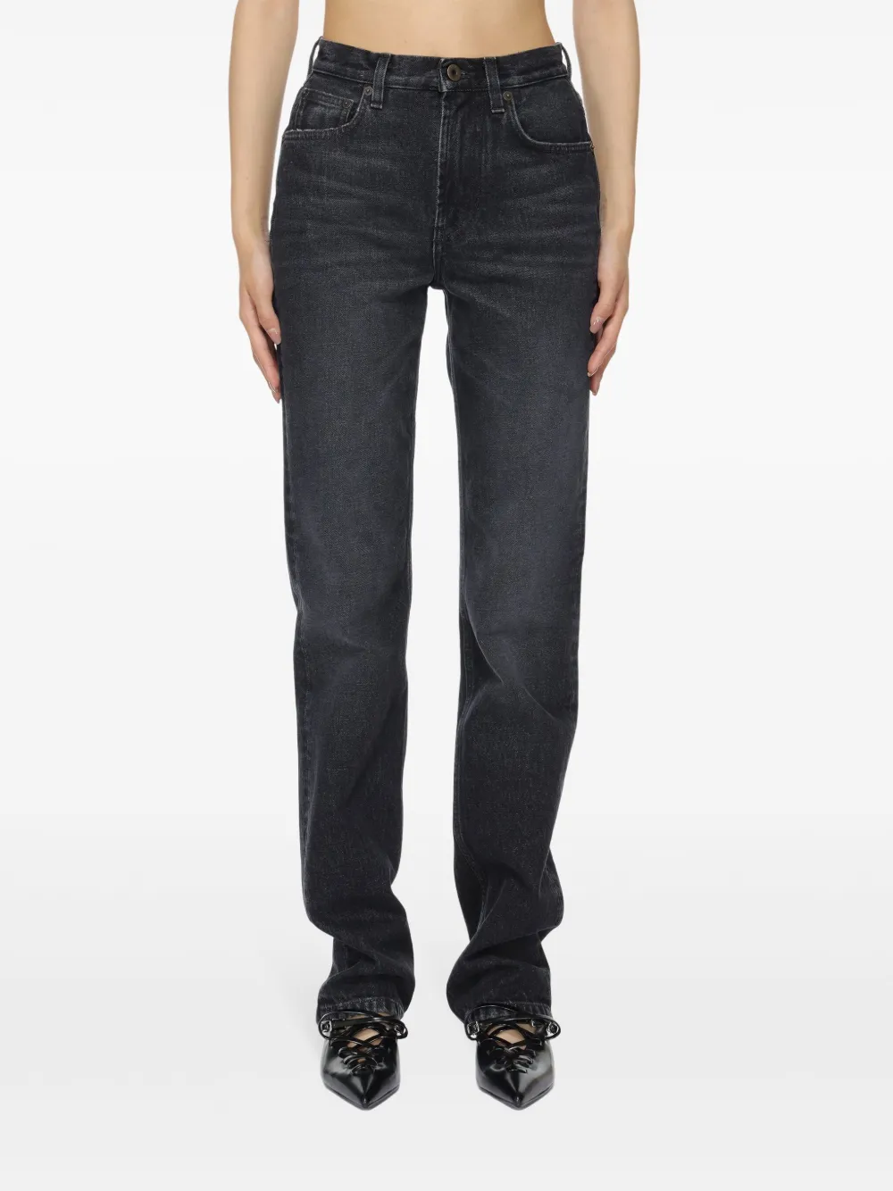 Jean Paul Gaultier Logo-patch High-waist Straight-leg Jeans In 黑色