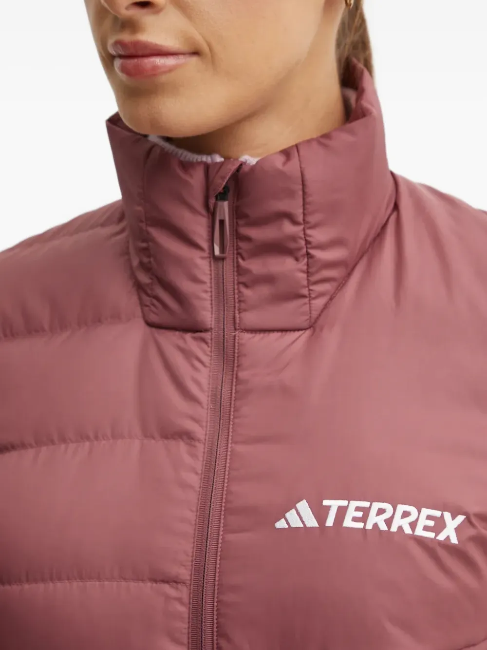 Adidas Originals Terrex High-neck Quilted Jacket In Brown