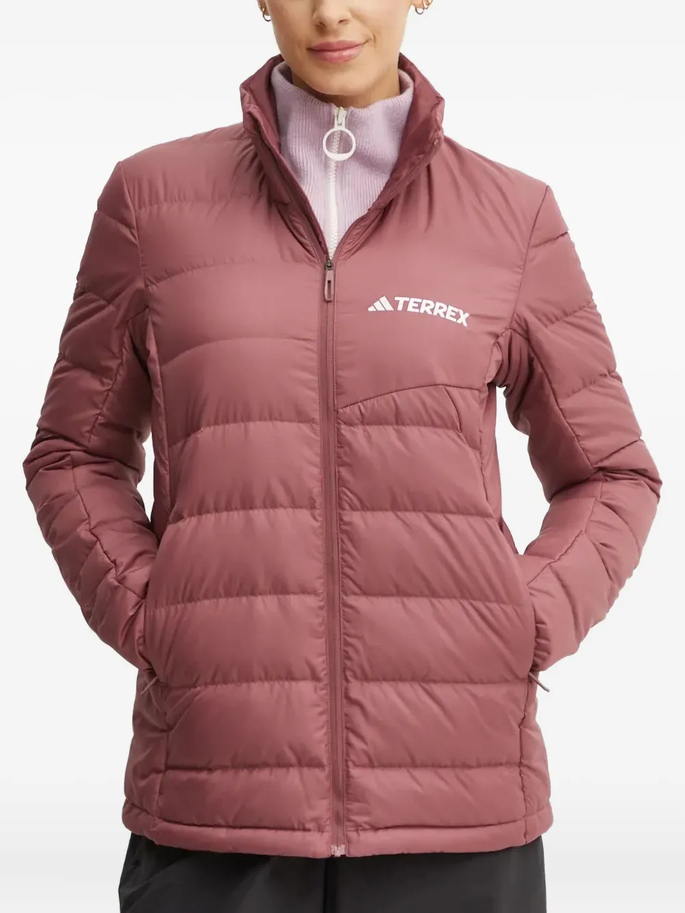 Adidas Originals Terrex High-neck Quilted Jacket In Brown