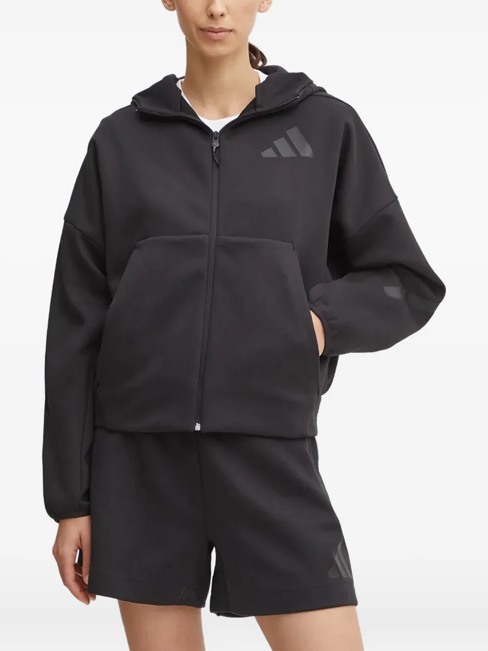 adidas logo-detail zip-up hooded - Nero