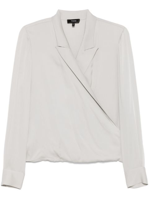 Theory peak lapel wrap blouse