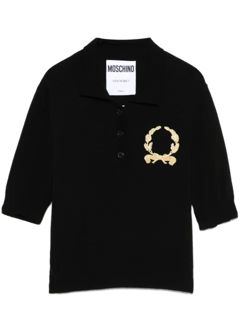 Moschino motif-embroidered polo top