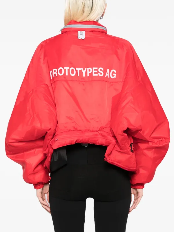 防寒超ふわもこBACK LOGO OVERSIZE OUTER【RED】 Red Quilted Puffer Jacket Online Shopping | OXXOSHOP