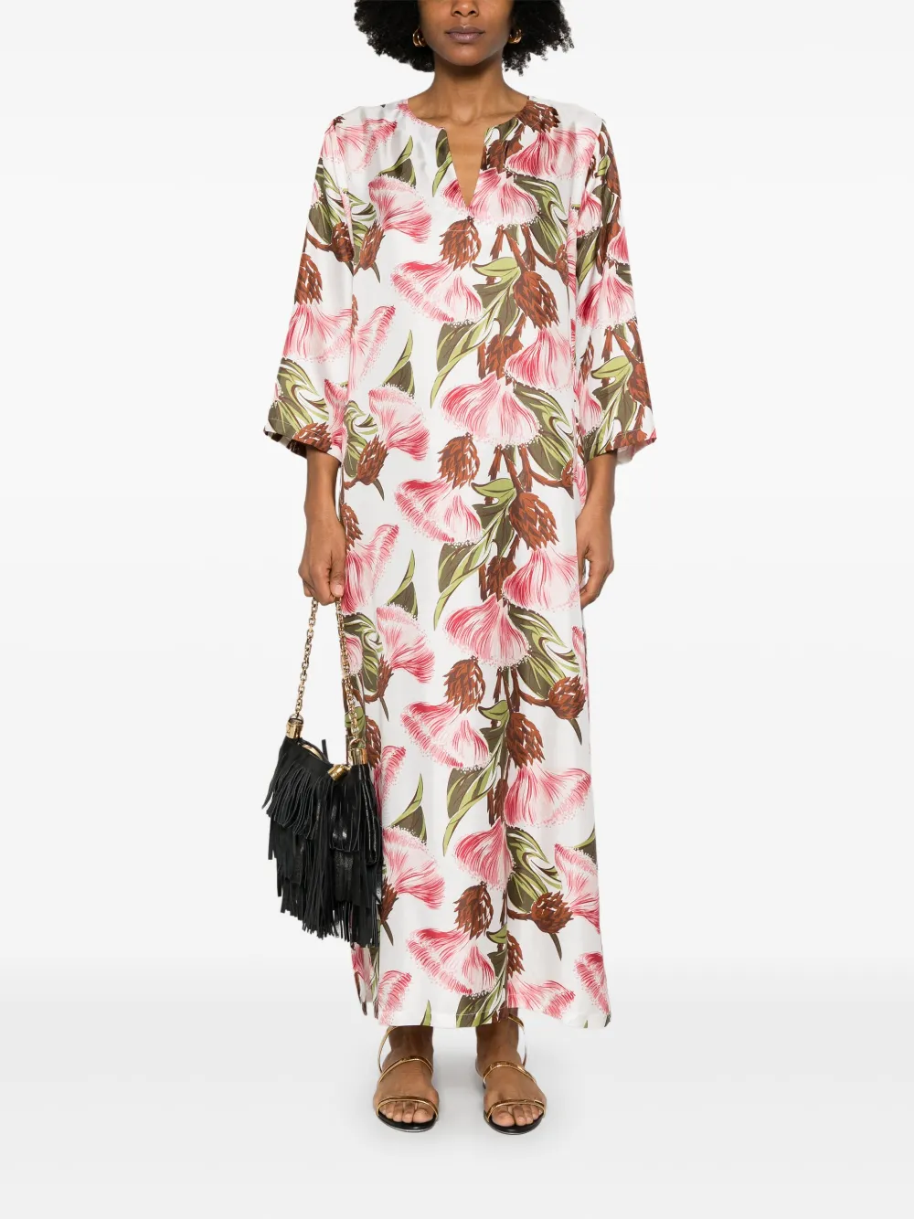 P.A.R.O.S.H. Maxi-jurk met bloemenprint - Wit