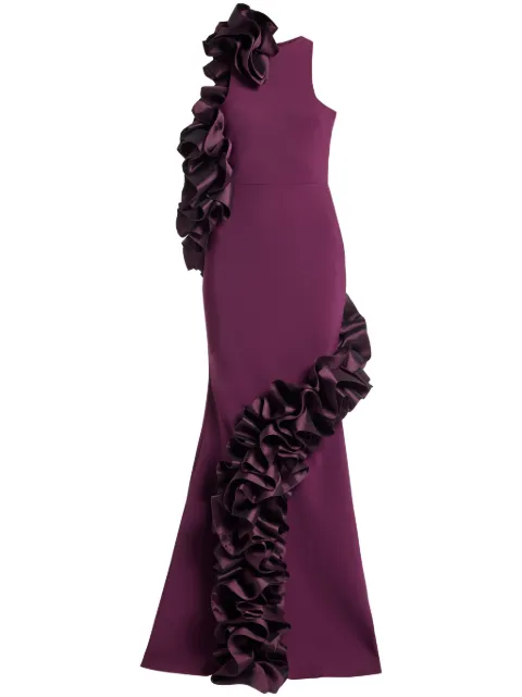 Greta Constantine ruffled-appliqué gown