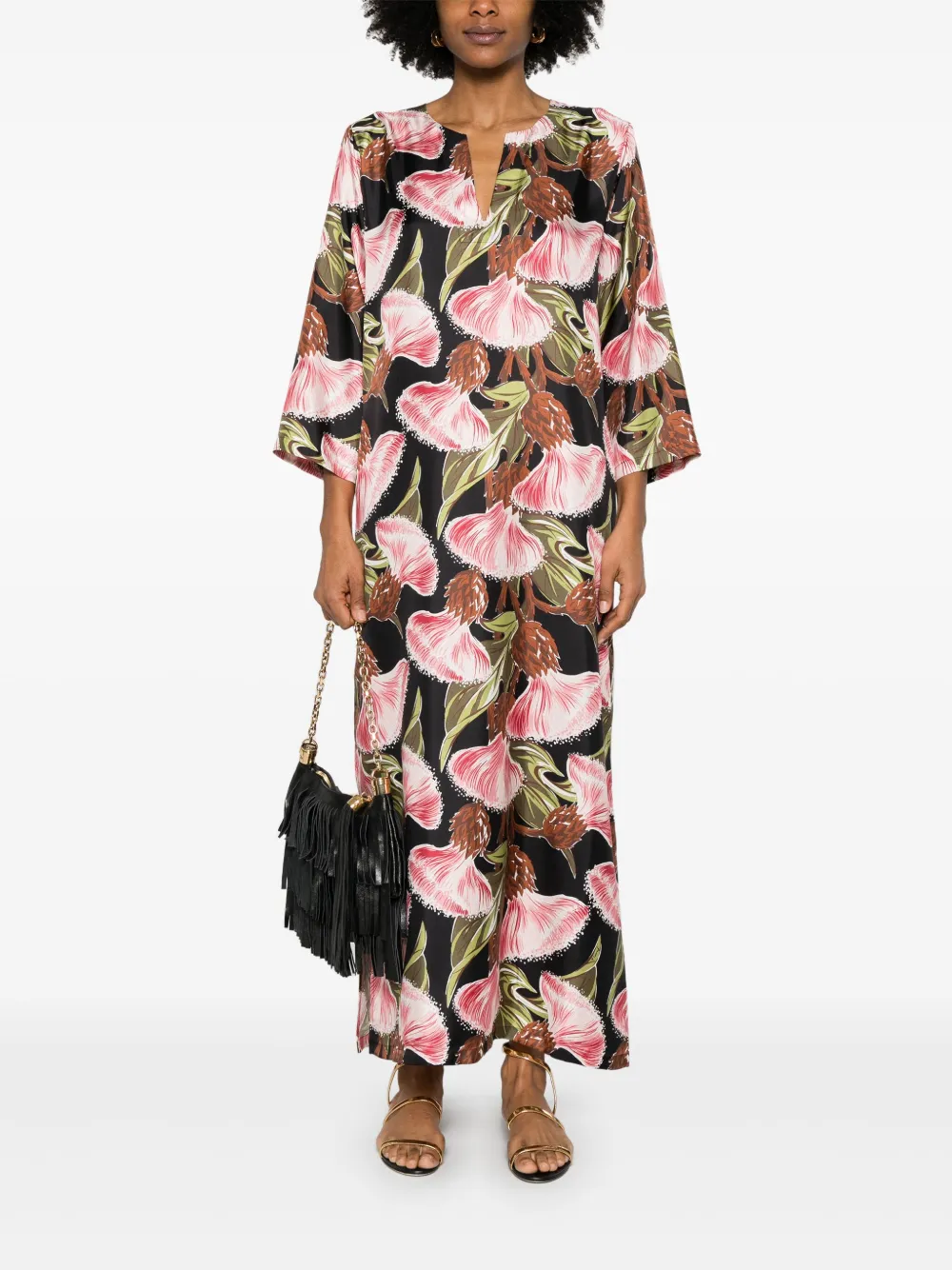 P.A.R.O.S.H. Maxi-jurk met bloemenprint - Zwart