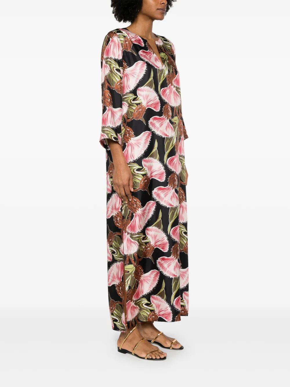 P.A.R.O.S.H. Maxi-jurk met bloemenprint Zwart