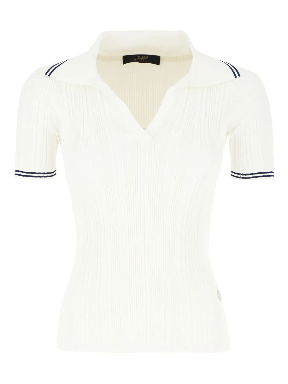 ribbed-collar polo top