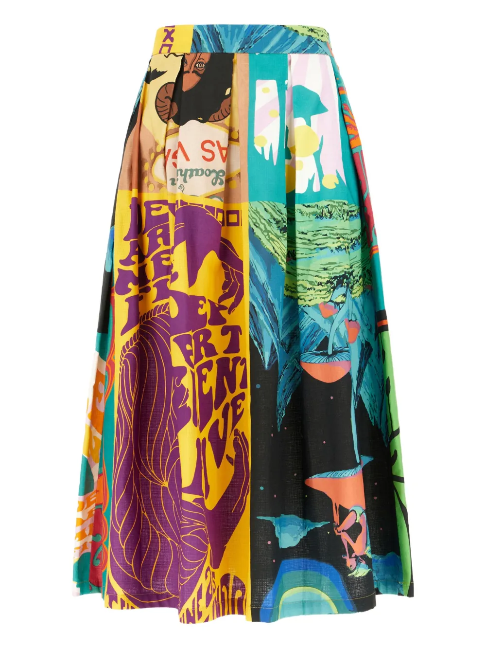 patchwork-design pleated skirt