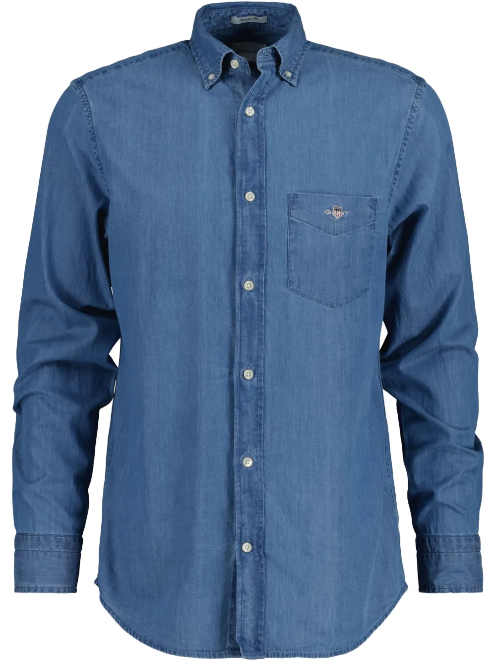 logo-embroidered denim shirt