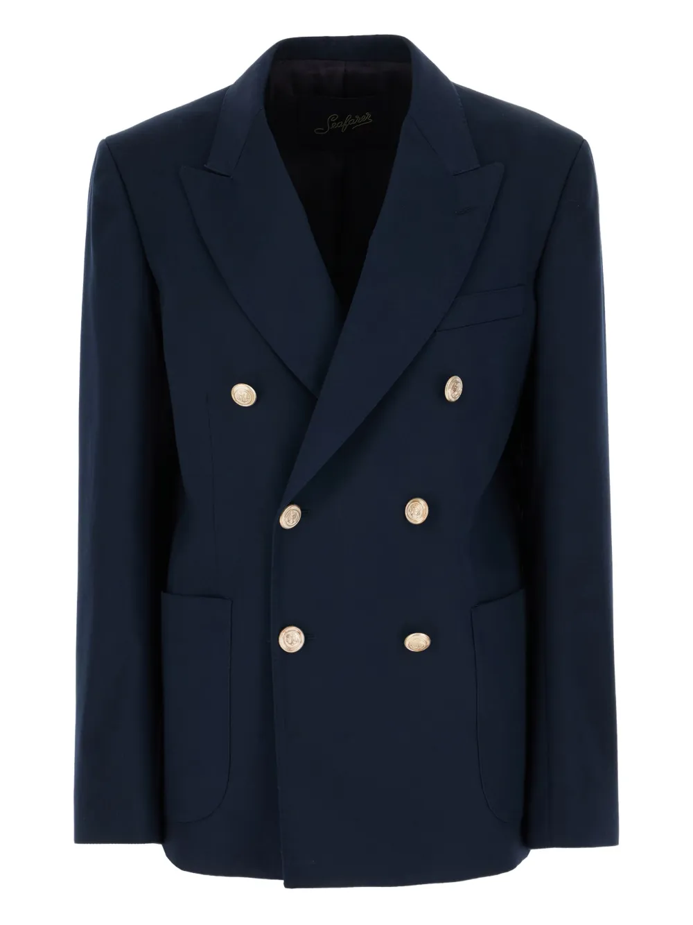 double-breasted gold-button jacket