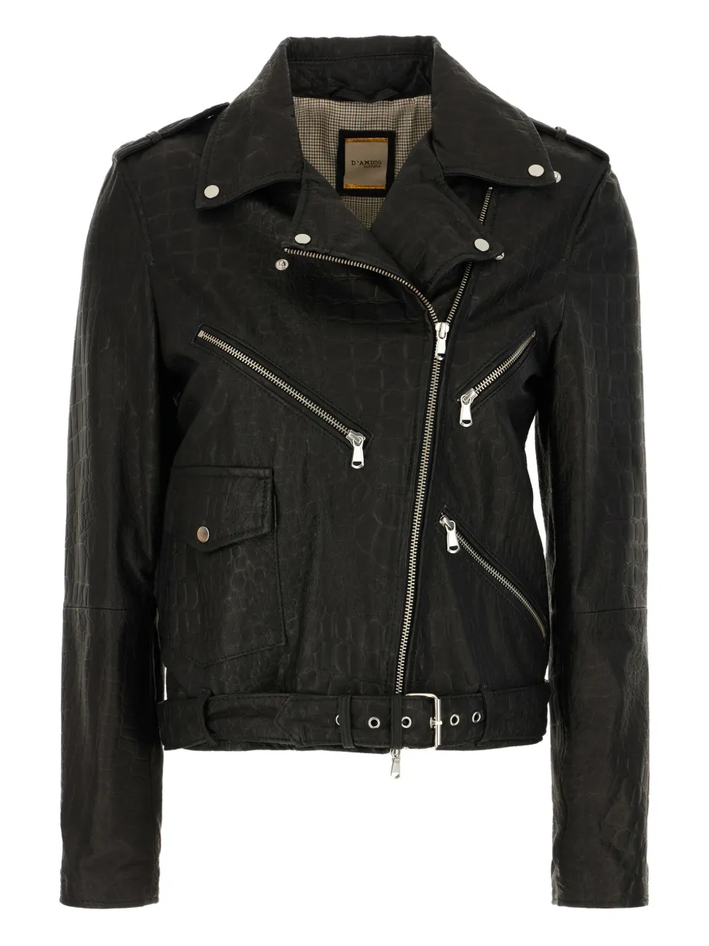 D'amico Leather Belted Biker Jacket In Black