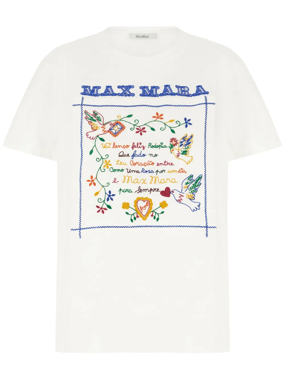 Max Mara Embroidered Cotton Short Sleeve T-shirt In 白色