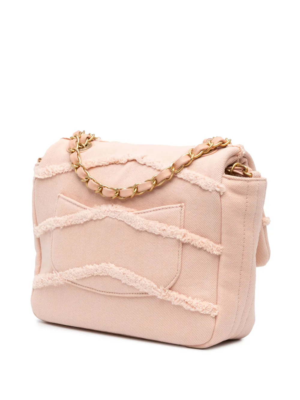 CHANEL Pre-Owned 2019 kleine Chevron Denim Fringe Coco Flap crossbodytas - Roze