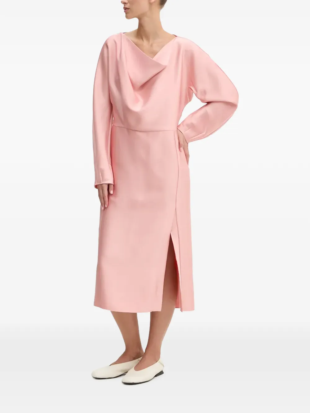 Cowl-Neck Slit Midi Dress