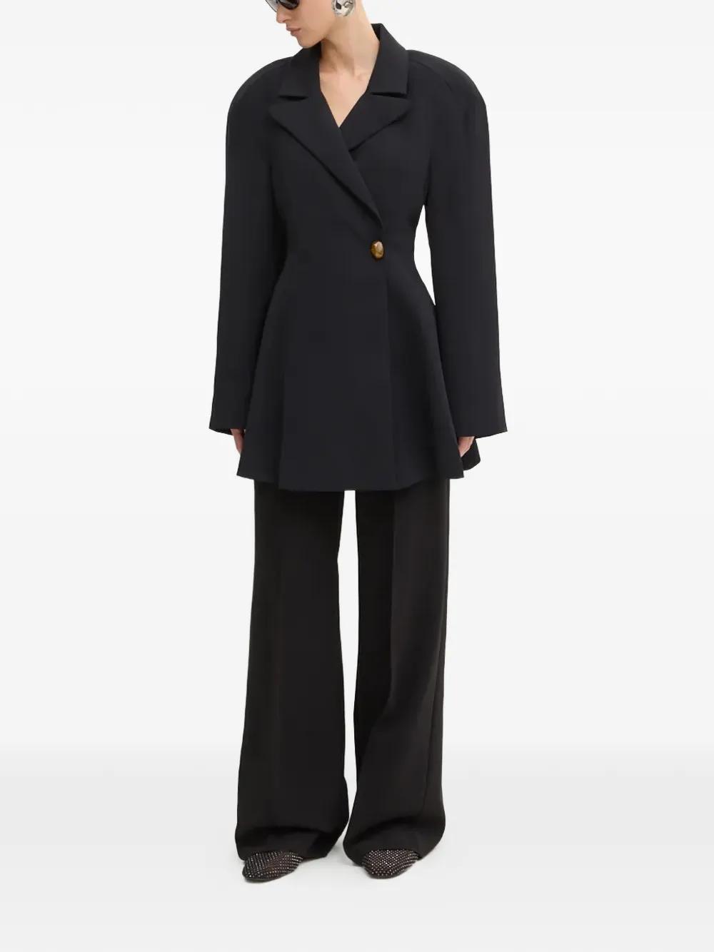  Stine Goya Oversized-shoulder Button Coat - Black 