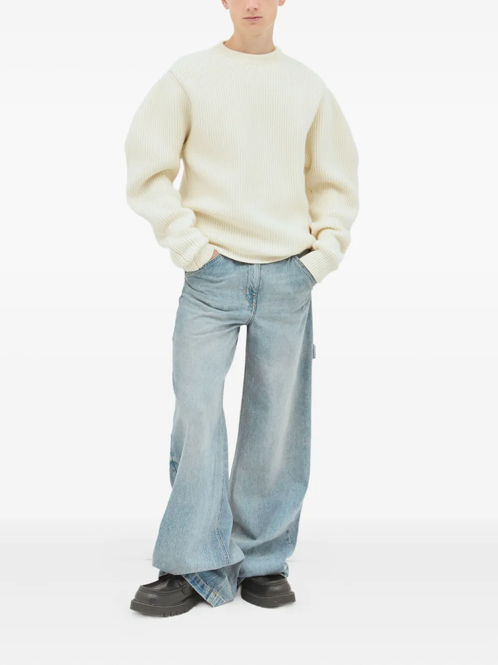 Jil Sander ribbed balloon-sleeve wool sweater Beige
