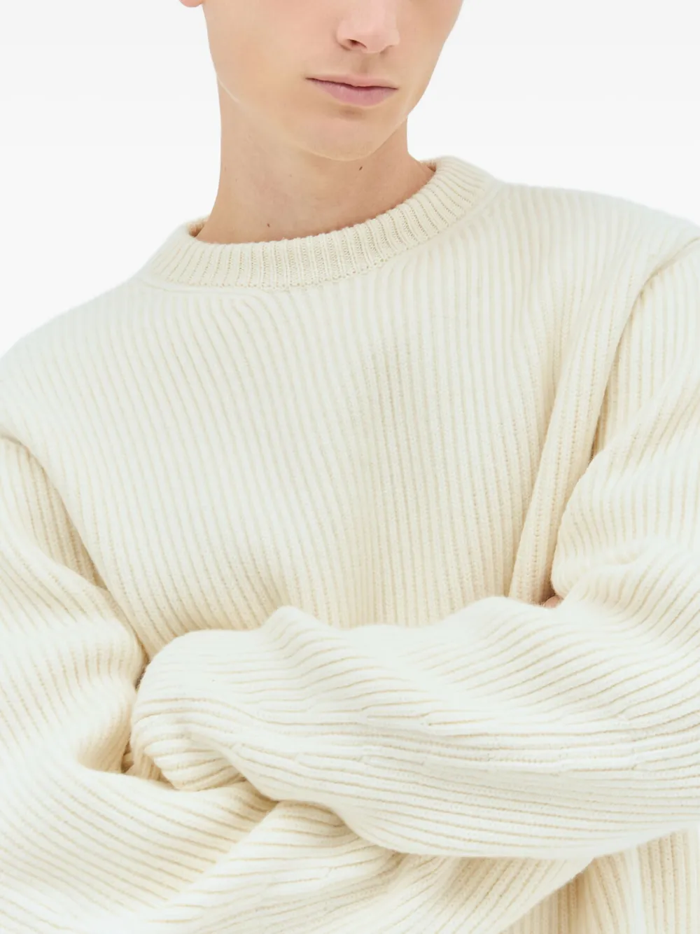 Jil Sander ribbed balloon-sleeve wool sweater Beige