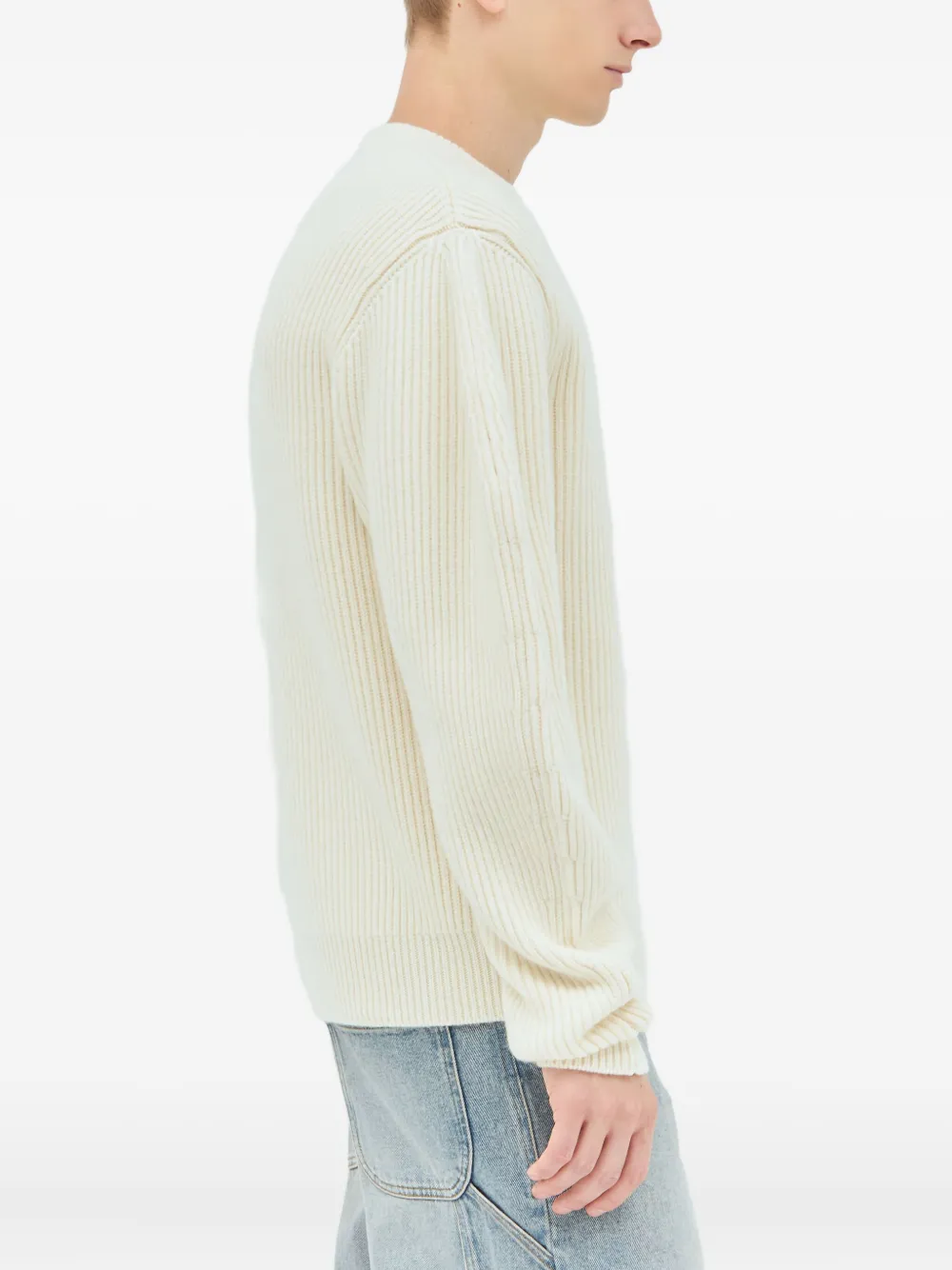 Jil Sander ribbed balloon-sleeve wool sweater Beige