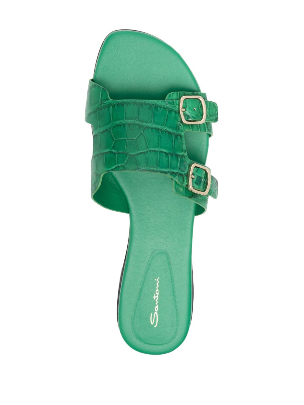 Santoni leather double-buckle slides Green