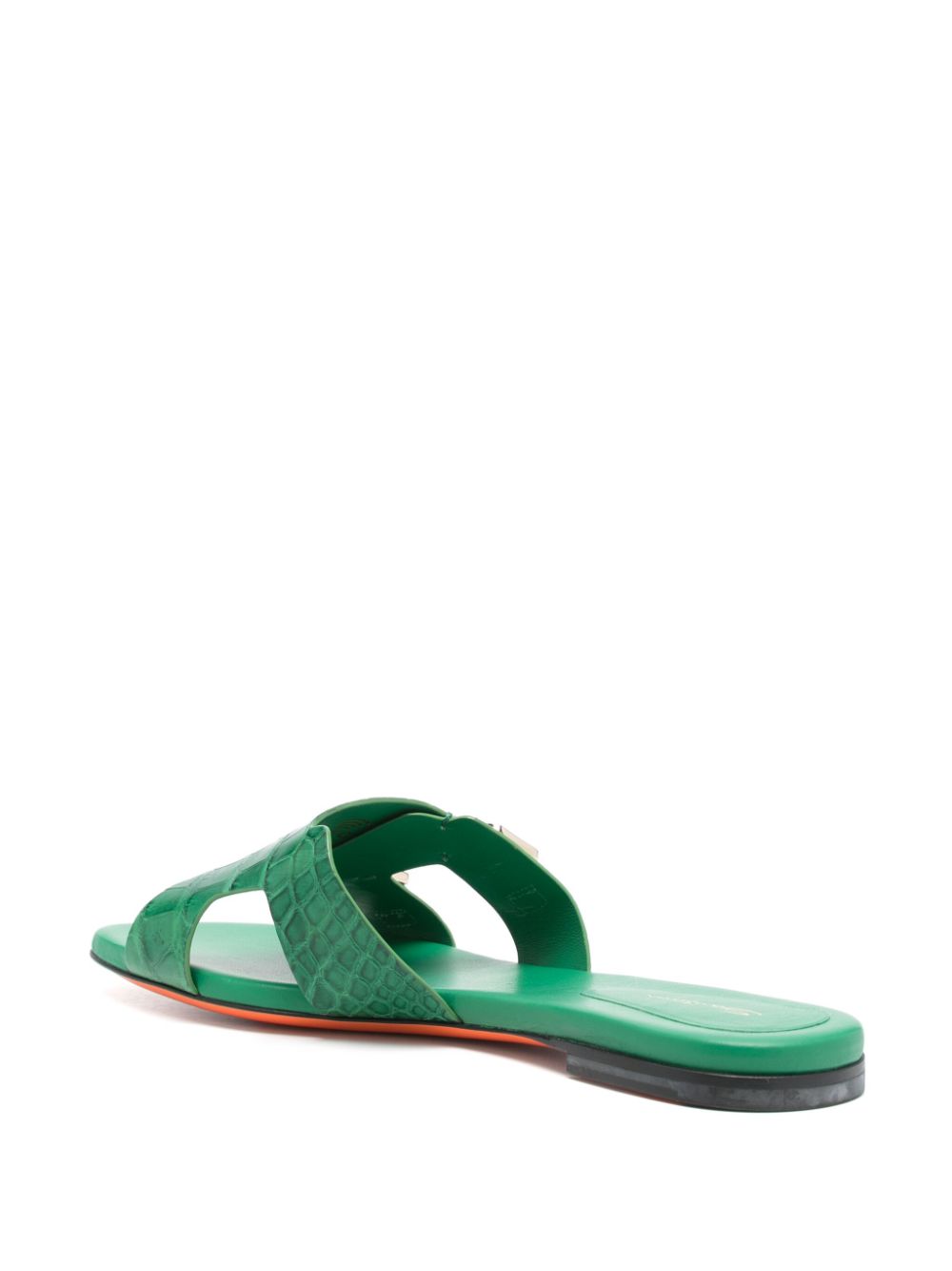 Santoni leather double-buckle slides Green