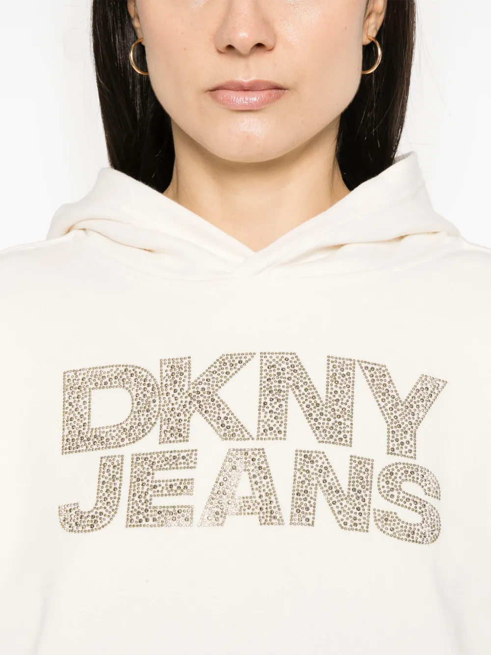 DKNY Hoodie met logo van stras Beige