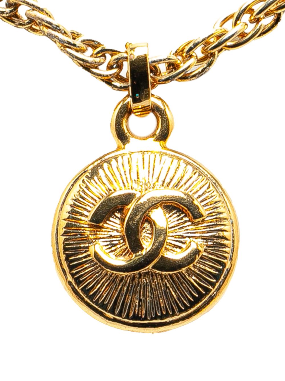 CHANEL Pre-Owned 1970-1980 Gold Plated CC Round Pendant costume necklace