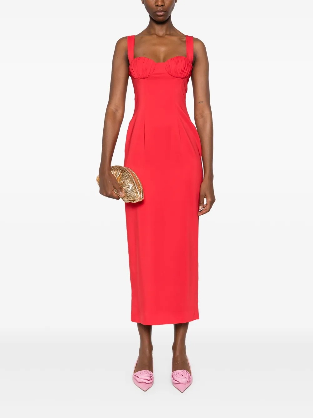 Rowen Rose Maxi-jurk met gesmockt-detail - Rood