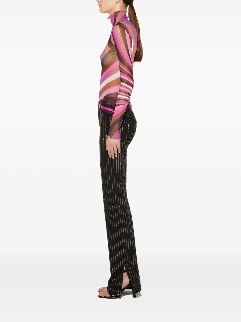 PUCCI Broek verfraaid met stras en krijtstreep Roze