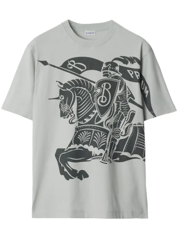 【送料&関税込】Burberry Light Grey Equestrian Print T-shirt Burberry Equestrian Knight-print Cotton T-shirt In Grey