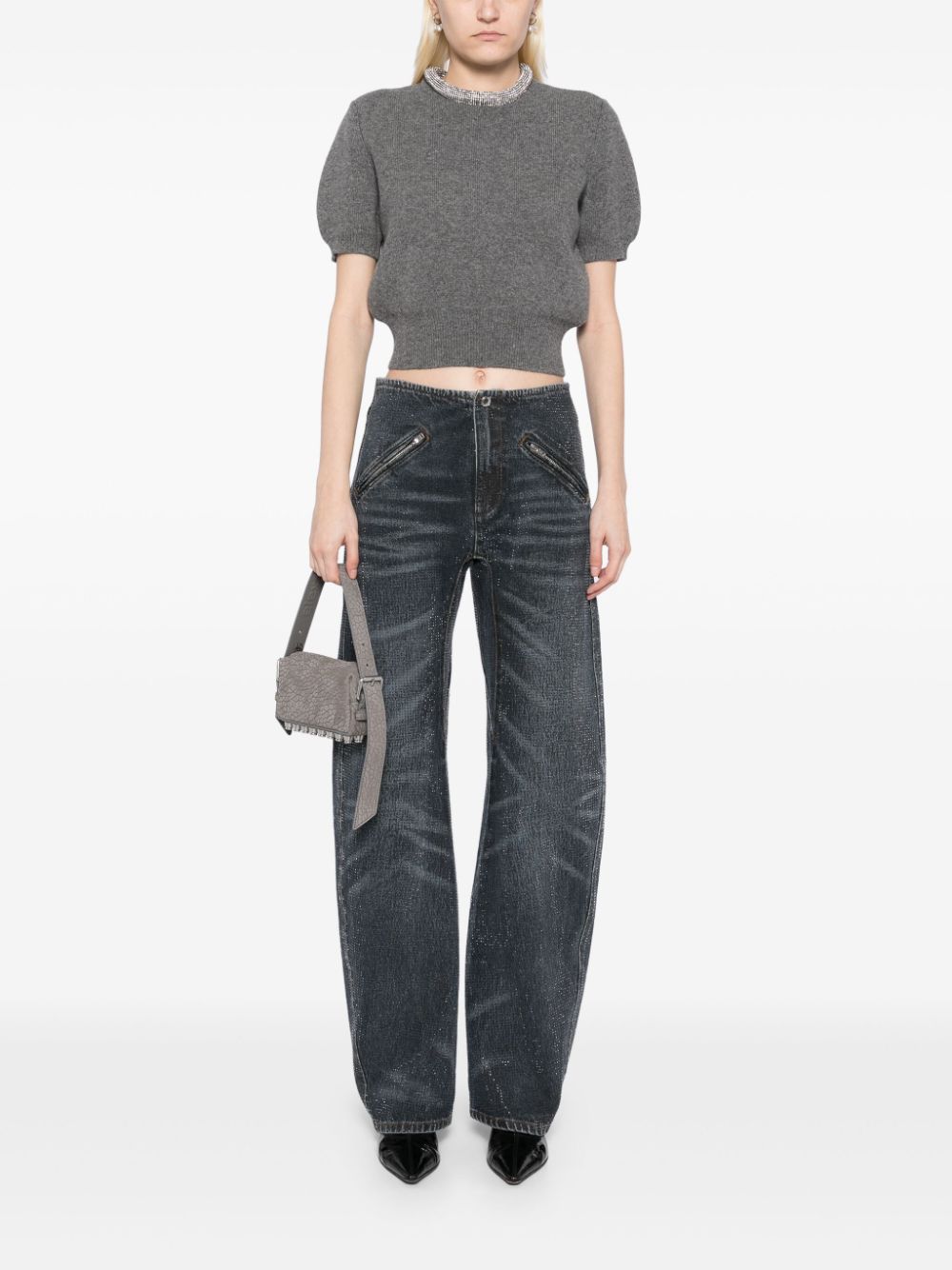 Alexander Wang T-shirt met korte mouwen en kristallen afwerking - Grijs