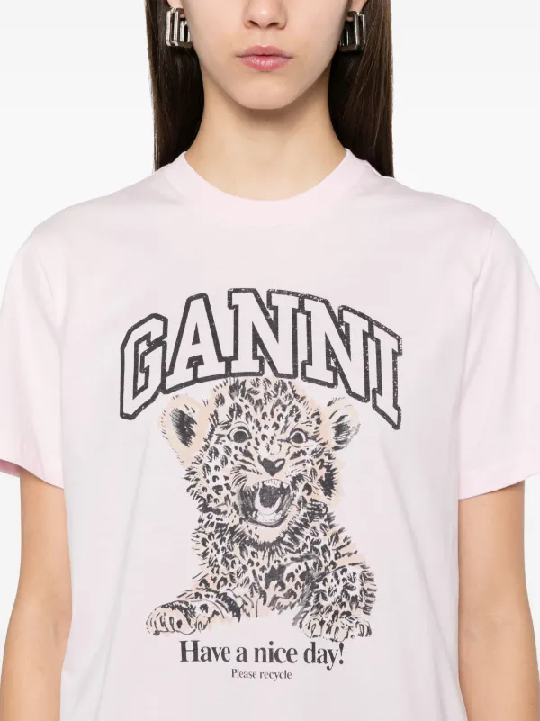 【関税&送料込】Ganni T-Shirt Leopardata Ganni Leopard Logo Crewneck T-Shirt | Saks Fifth Avenue