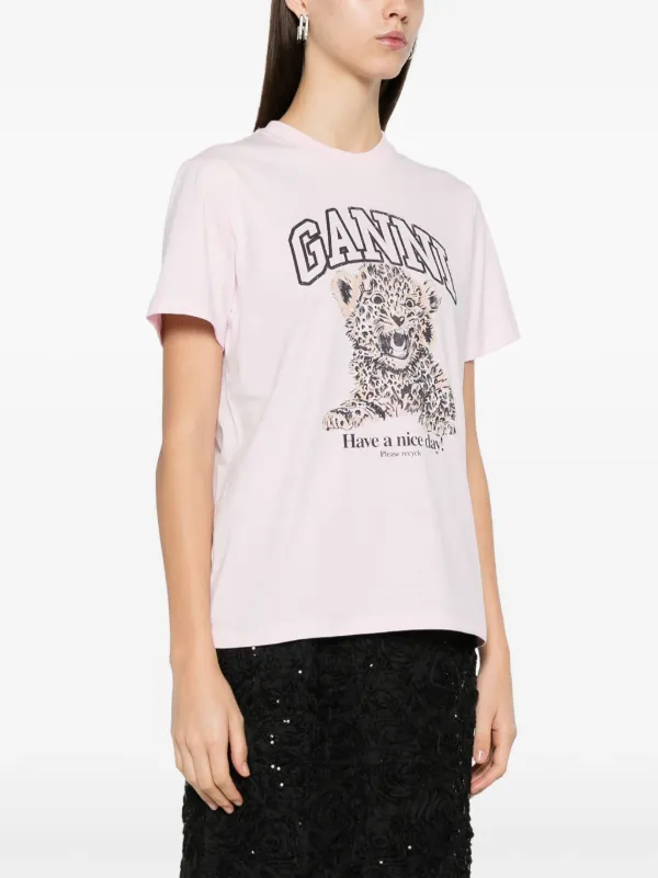 VIP【関税送料無料】希少 Ganni Animal print T-shirt Leopard White Basic Jersey Leopard Relaxed T-shirt | GANNI US