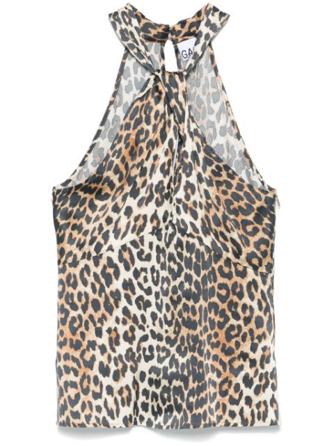 GANNI leopard-print satin top Women