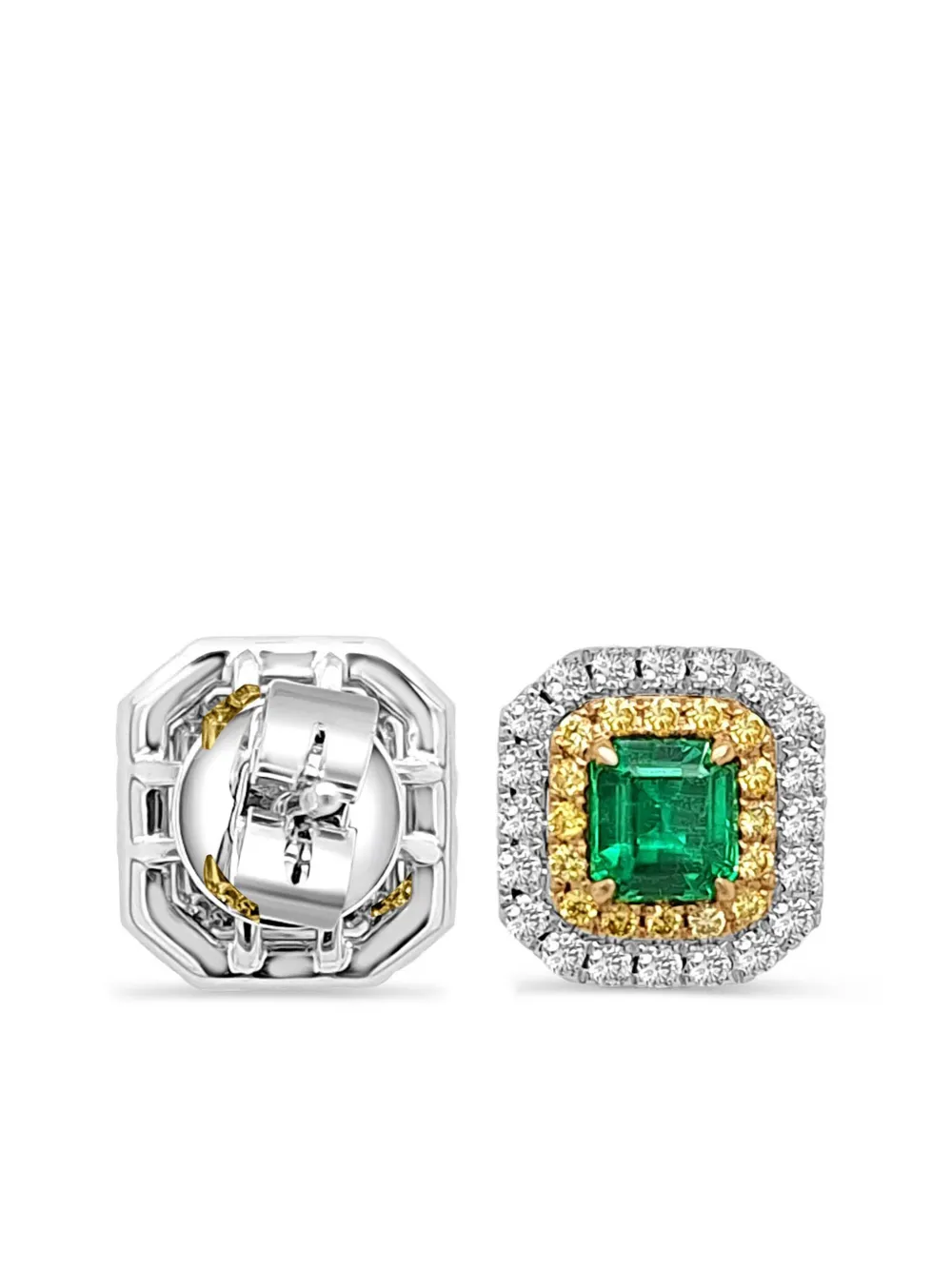 HYT Jewelry 18kt white gold emerald and diamond earrings - Zilver