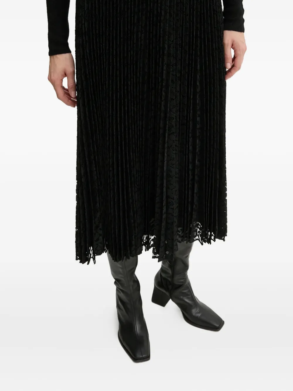 Theory Sunburst Pleated Lace Midi Skirt In Black