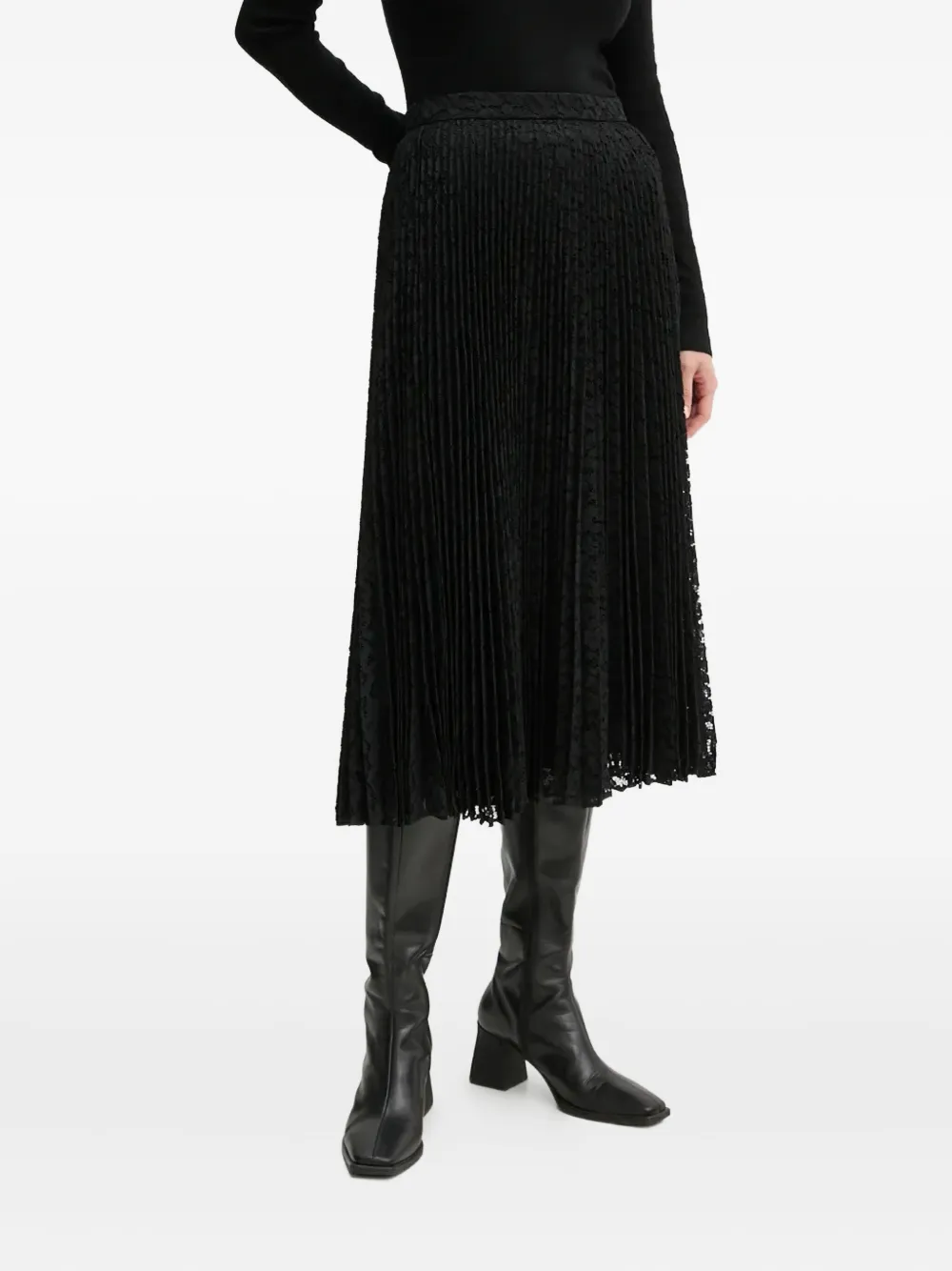 Theory Sunburst Pleated Lace Midi Skirt In Black