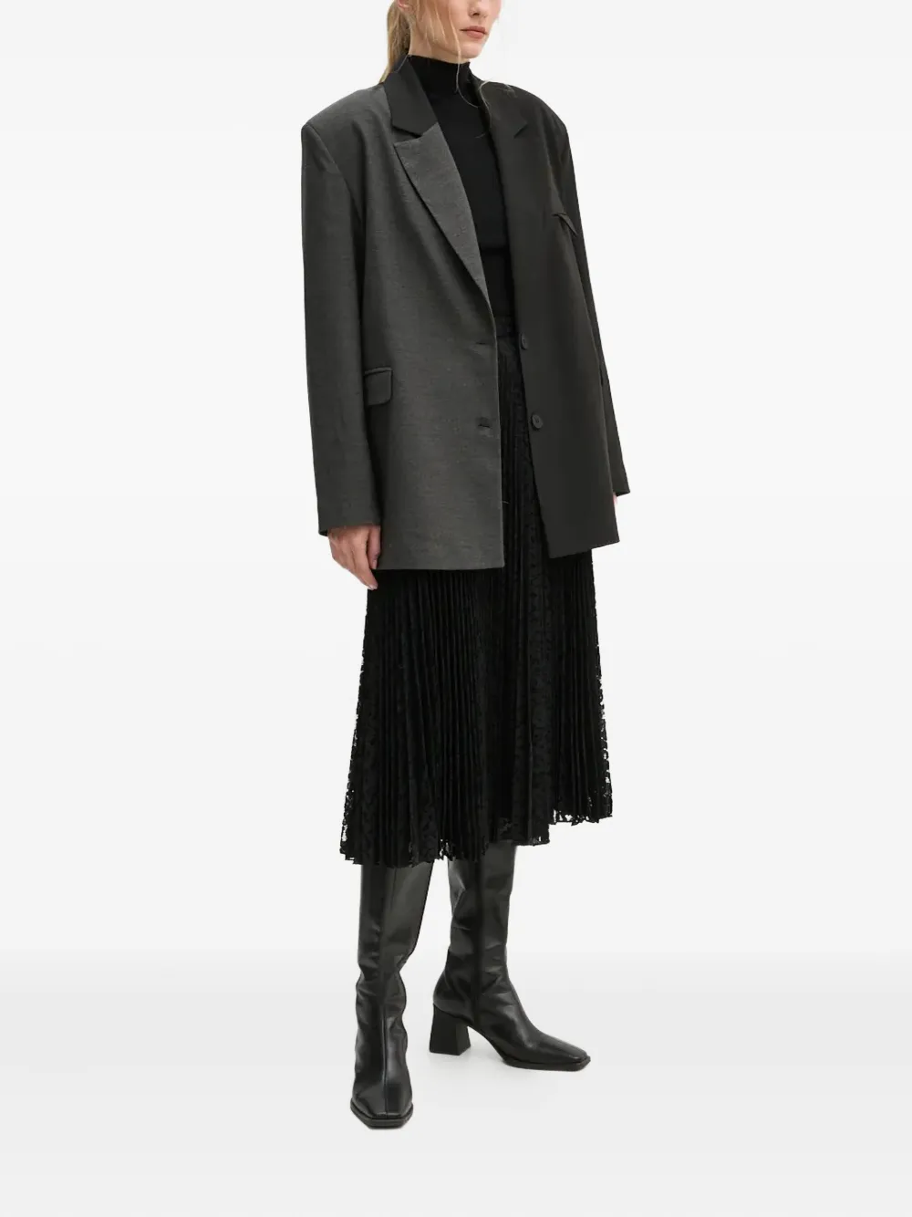 Theory Sunburst pleated lace midi skirt - Zwart