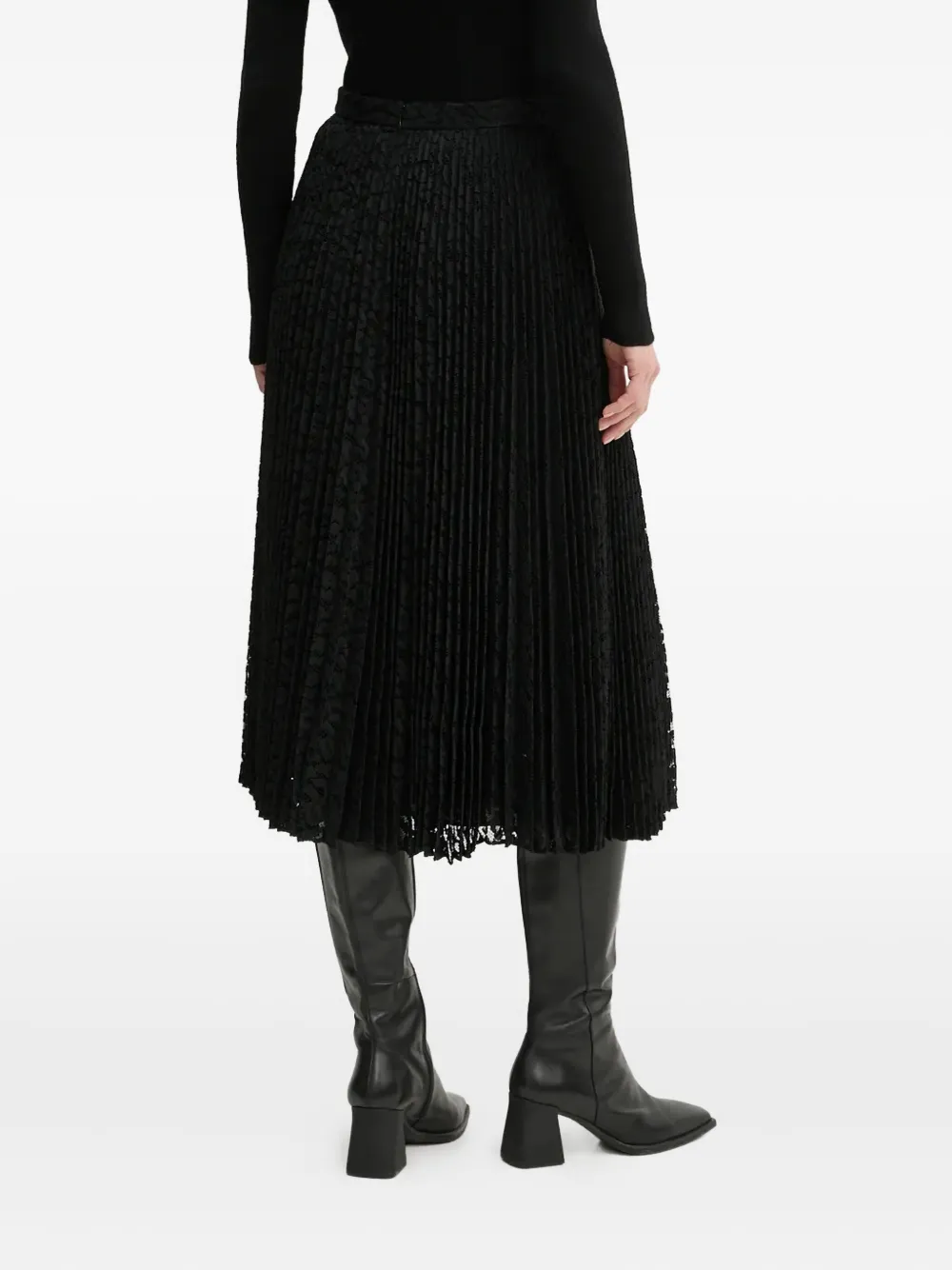 Theory Sunburst Pleated Lace Midi Skirt In Black