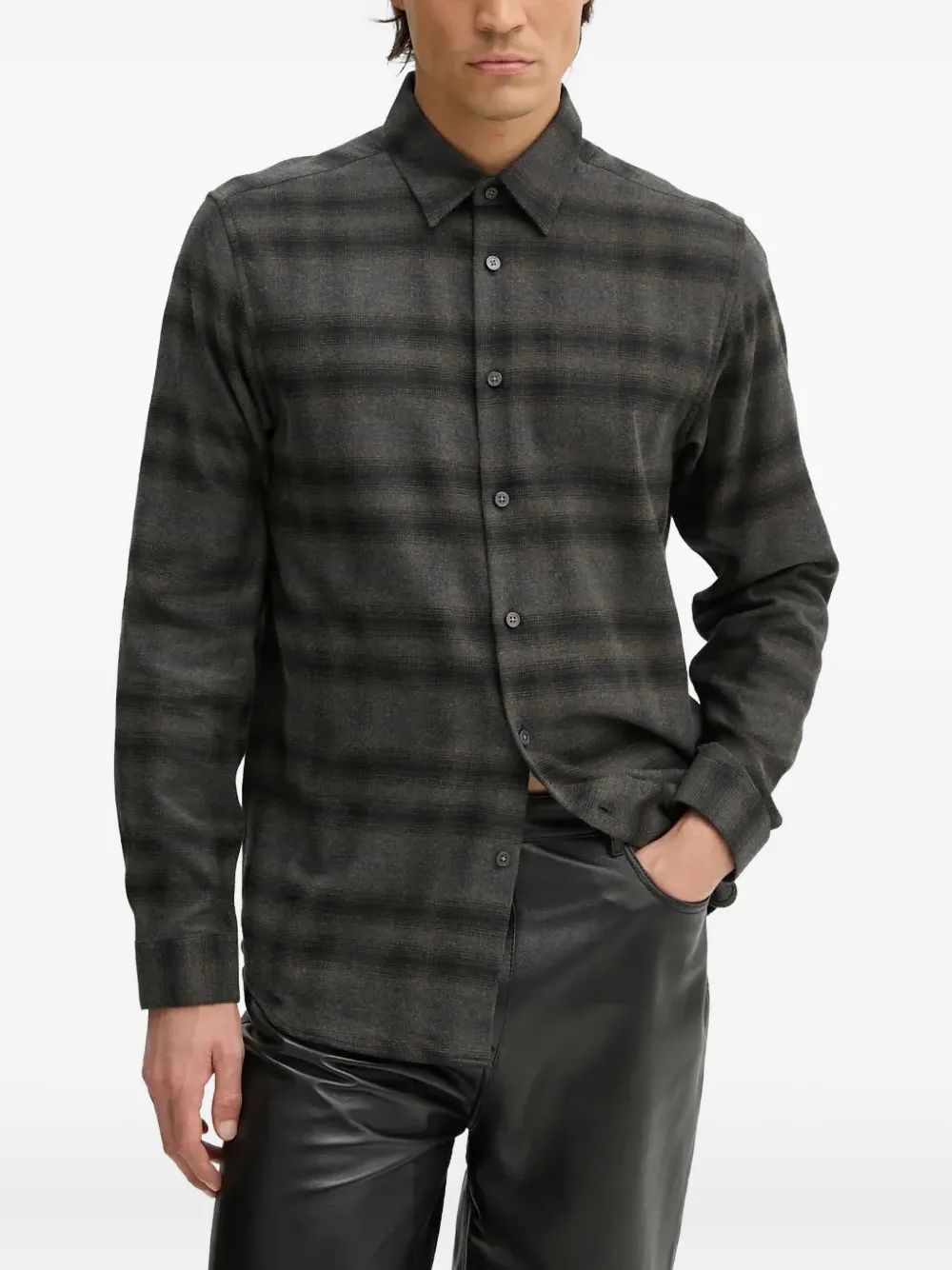 Theory Irving geruit overhemd met knopen Grijs