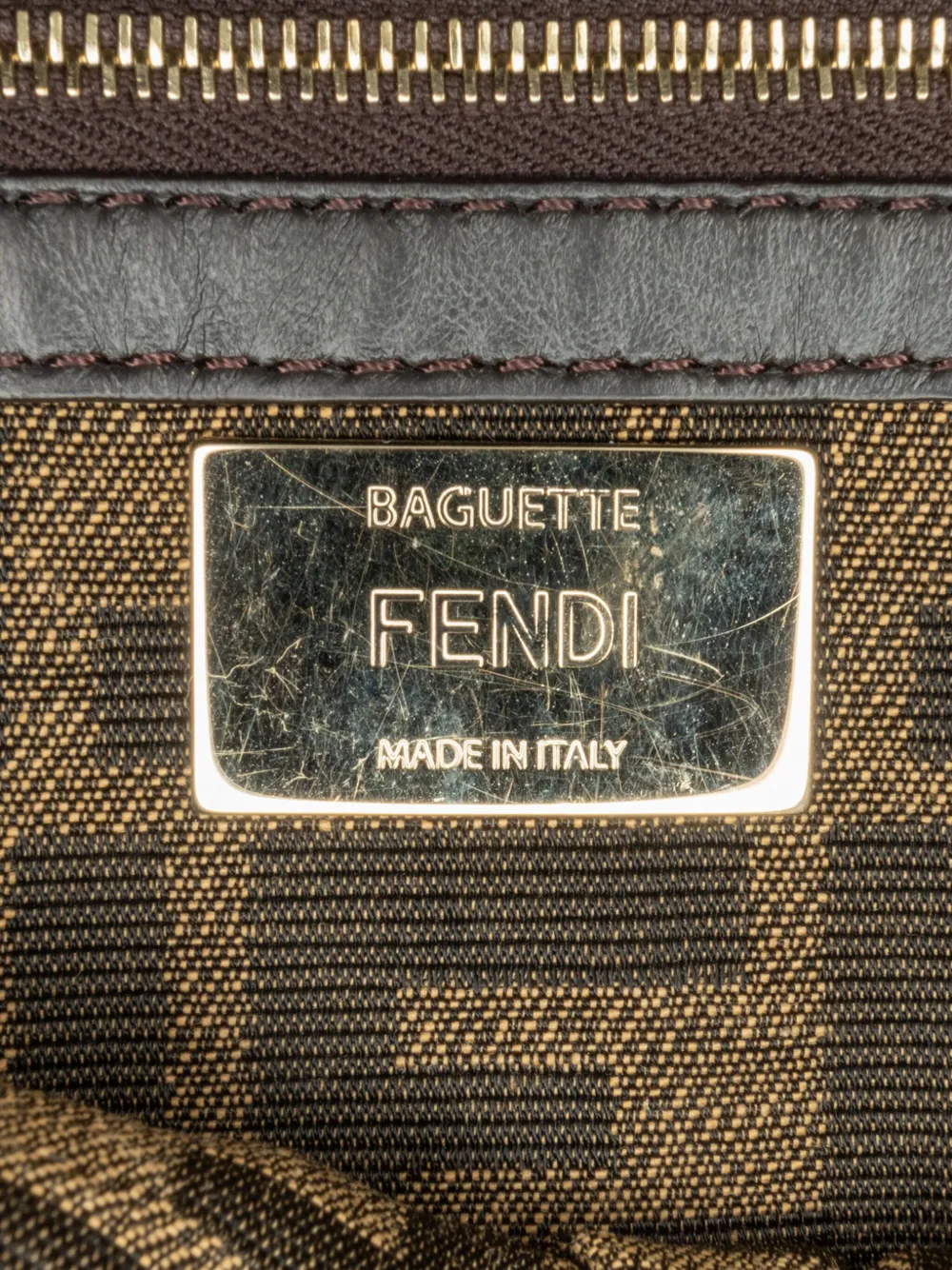 Pre-owned Fendi 2015-2024 Zucca Embroidered Canvas Baguette Satchel In Brown