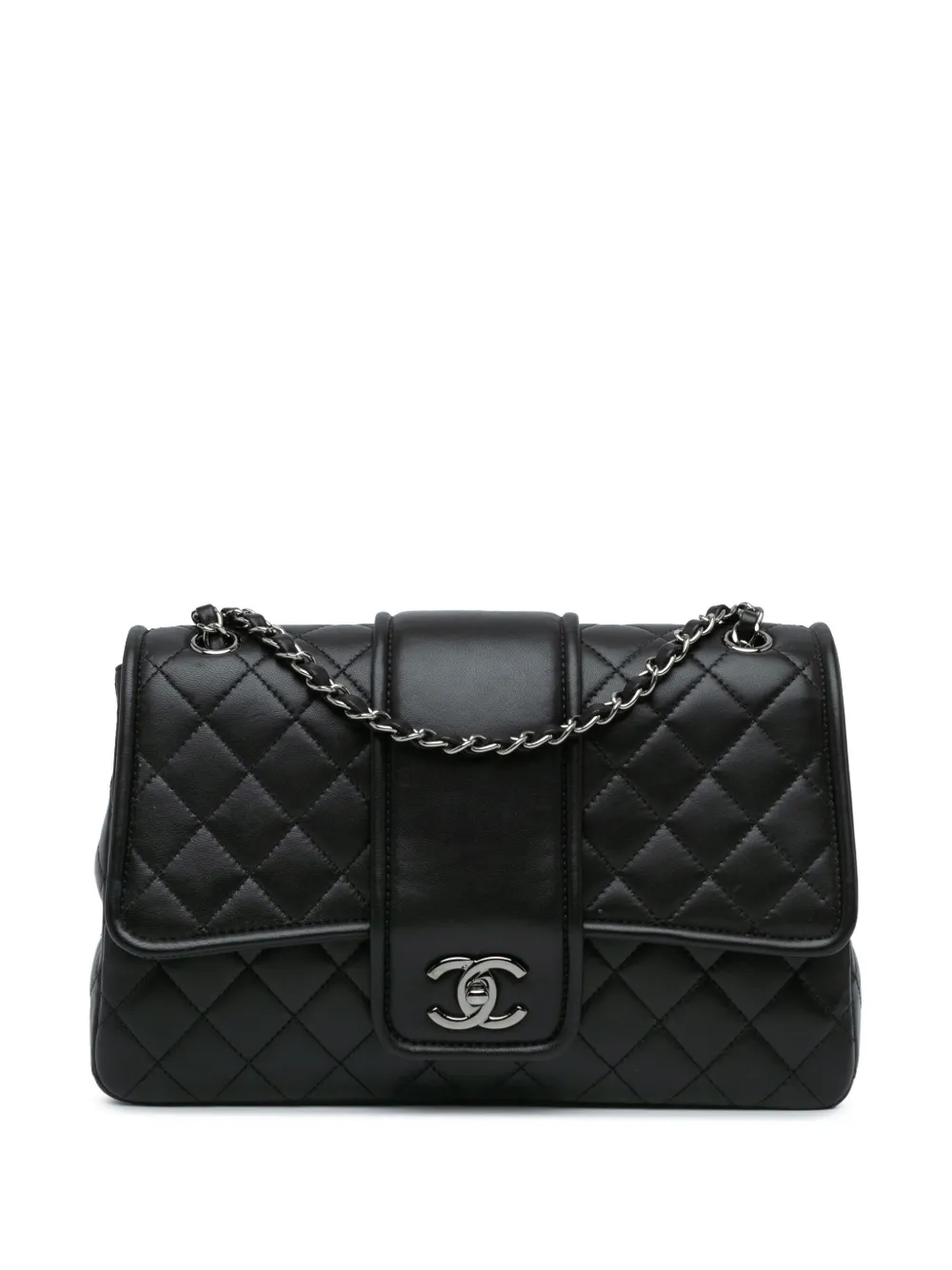 Pre-owned Chanel 2015-2016 Large Quilted Lambskin Elementary Chic Flap Shoulder Bag In Black
