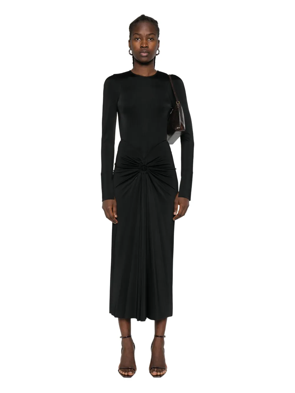 Victoria Beckham long-sleeve knot-detail midi dress Zwart