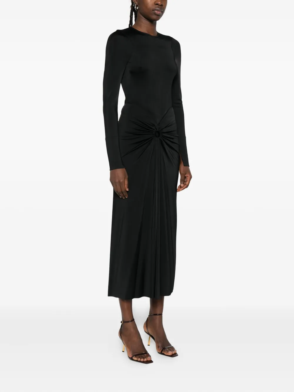 Victoria Beckham long-sleeve knot-detail midi dress Zwart