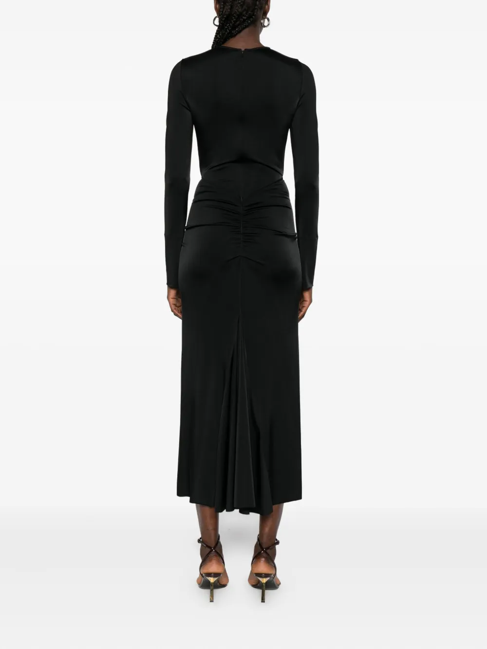 Victoria Beckham long-sleeve knot-detail midi dress Zwart