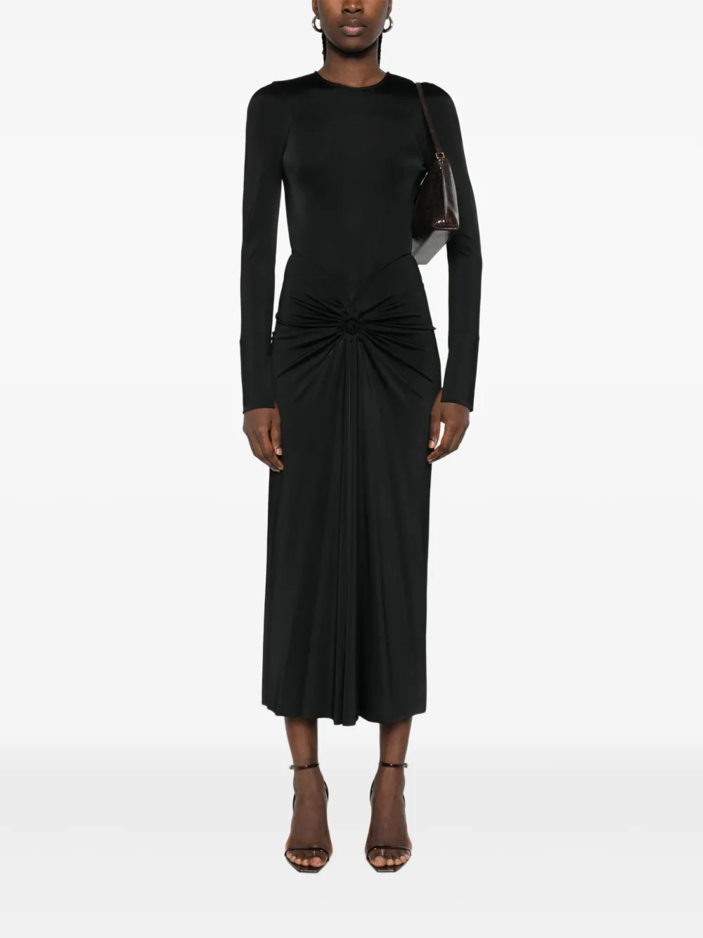 Victoria Beckham Midi-jurk met geknoopt detail en lange mouwen - Zwart