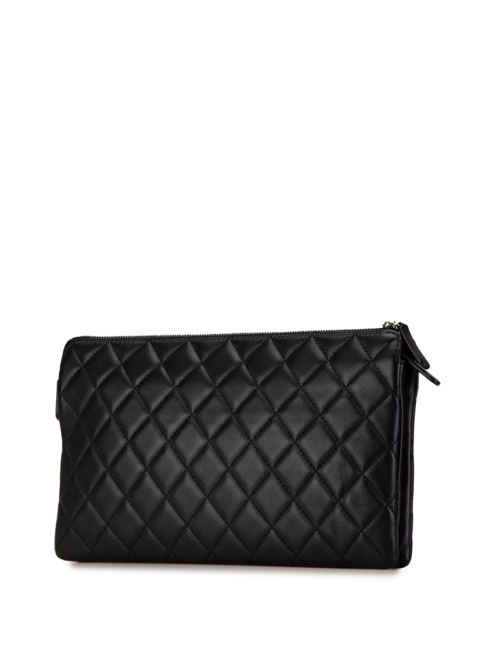 CHANEL Pre-Owned 2014-2015 CC Quilted Lambskin Double Zip clutch bag - Zwart